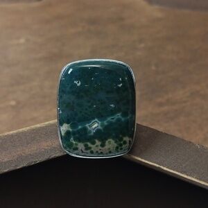 Hand Crafted Genuine Ocean Jasper Green Stone Sterling Silver Ring Size 8